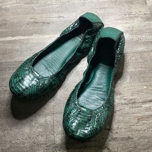 Tory Burch Eddie Green snakeskin leather flat 9.5